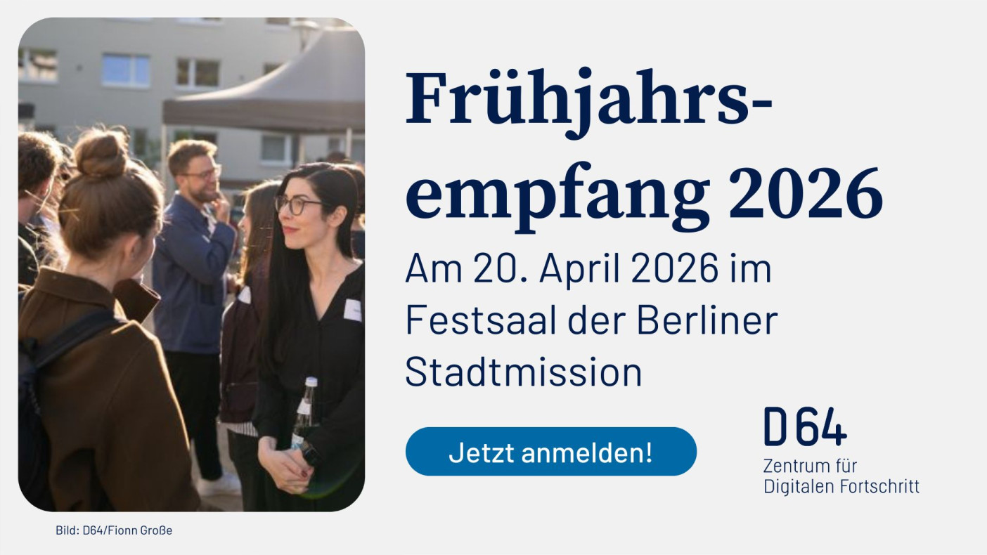 Sharepic Frühjahrsempfang 2026 Menschen mit Getränken in der Frühlingsonne